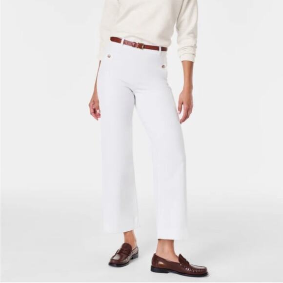 SPANX Pants - Spanx stretch twill wide leg pants white large  tall NEW